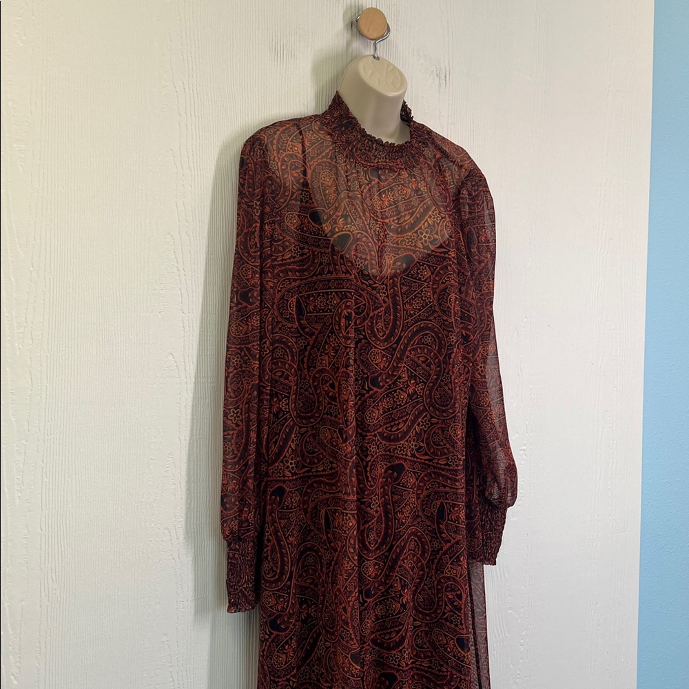Farm Rio - Anthropologie Printed Paisley Mock Neck Long Sleeve Midi Dress SZ XL - Picture 3 of 12
